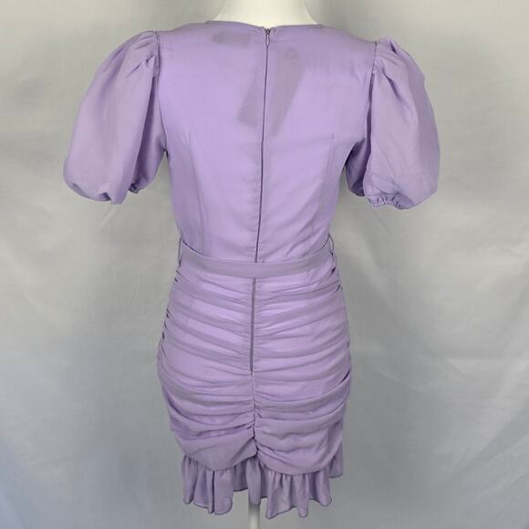 NWT PrettyLittleThing Lilac Puff Sleeve Wrap Mini Dress Size 4 Ruffle Hem - Picture 5 of 6